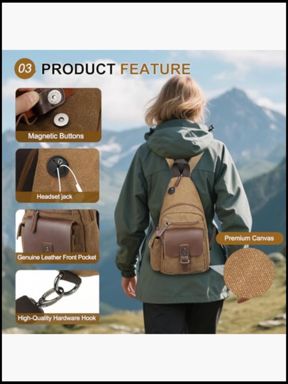 Canvas Convertible Sling Backpack Crossbody Chest Bag Vintage Travel Daypack - Picture 5 of 7
